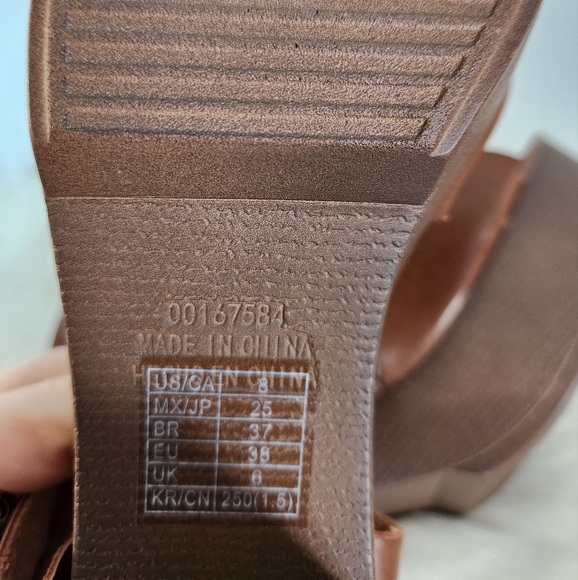 Forever 21 Brown Wood & Leather Style Block Heel Sandals Y2K-Inspired Sz 8 - Picture 14 of 16